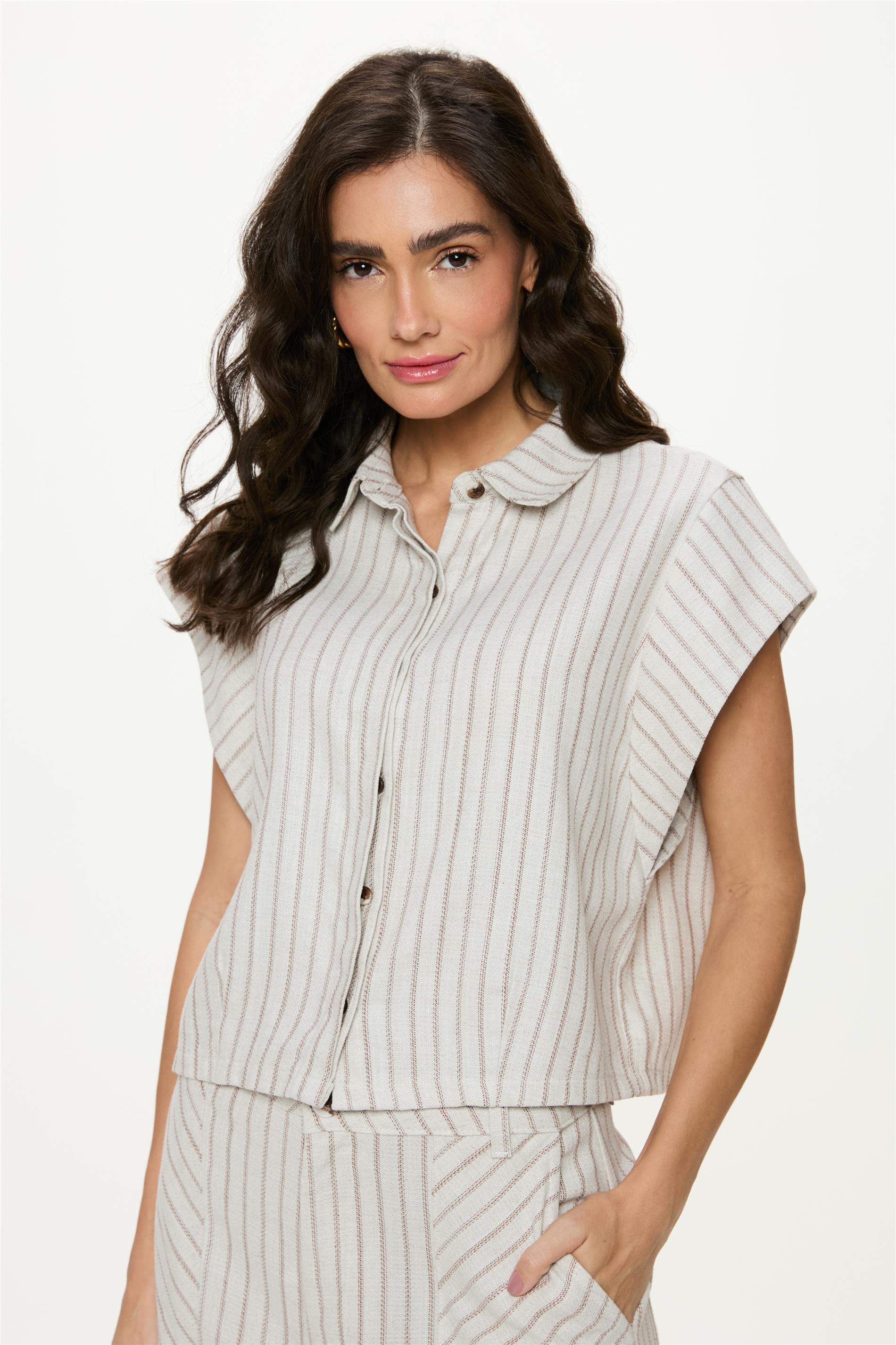 Camisa Feminina com Linho Listrada
